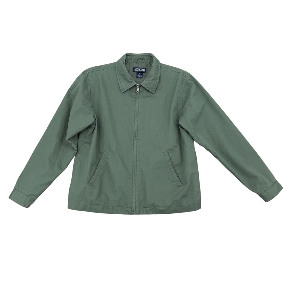 Lands' End Harrington Jacket Women S 6-8 Green Cotton Full Zip Lightweight Flaw
